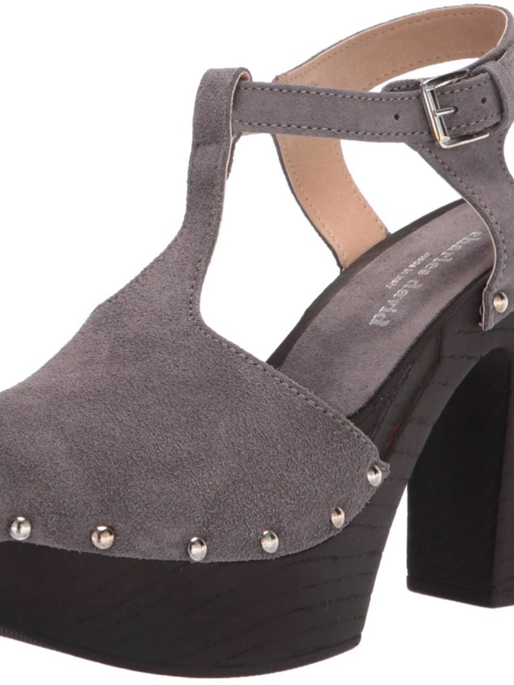 Charles David Gray Suede T-Strap Platform Sandals